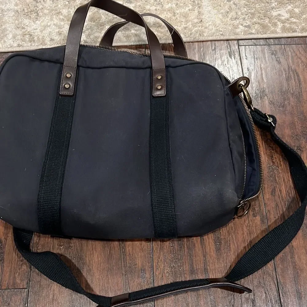 VTG Lands End Direct Merchant dark Canvas leather Messenger Bag Two Compartment